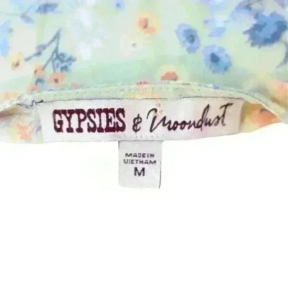 Gypsies & Moondust Green Floral Midi Dress Elastic Waist Cap Sleeve Size Medium - Picture 4 of 7